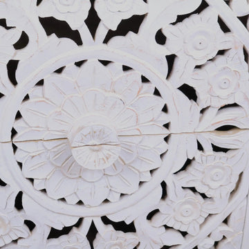 Sohani Wooden Carved Bedside Table Cabinet Distressed White