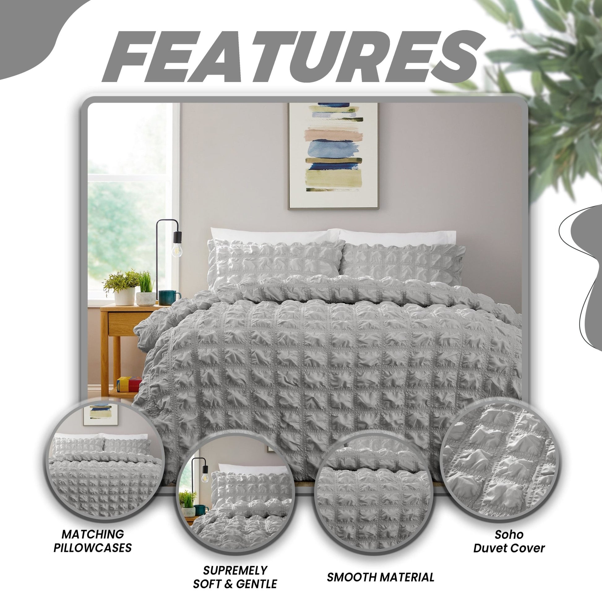 Soho Grey Microfibre Duvet Cover Set with Pillowcases Quilted Super Soft Easy Care Bedding Bed Linen Set