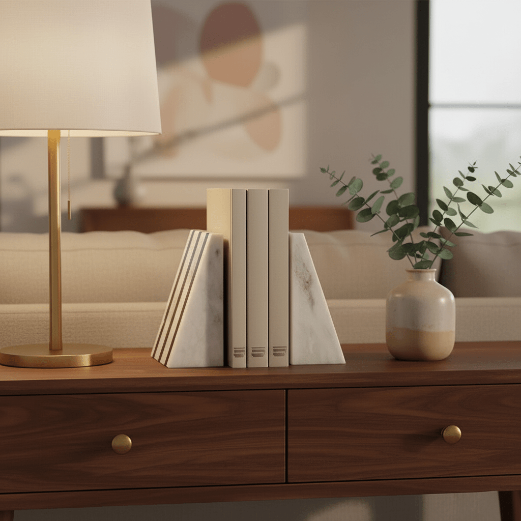 Soma Set of Two Striped White Marble Bookends