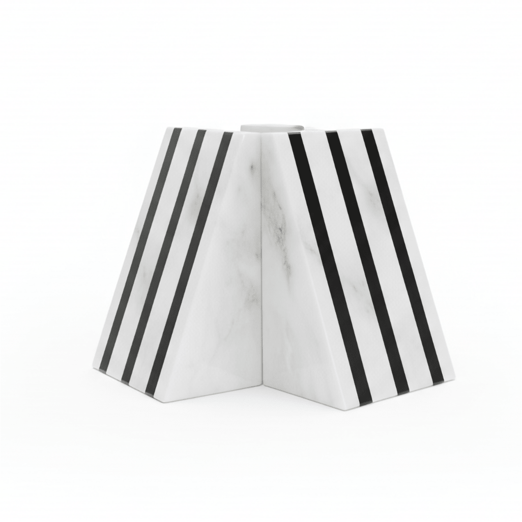 Soma Set of Two Striped White Marble Bookends