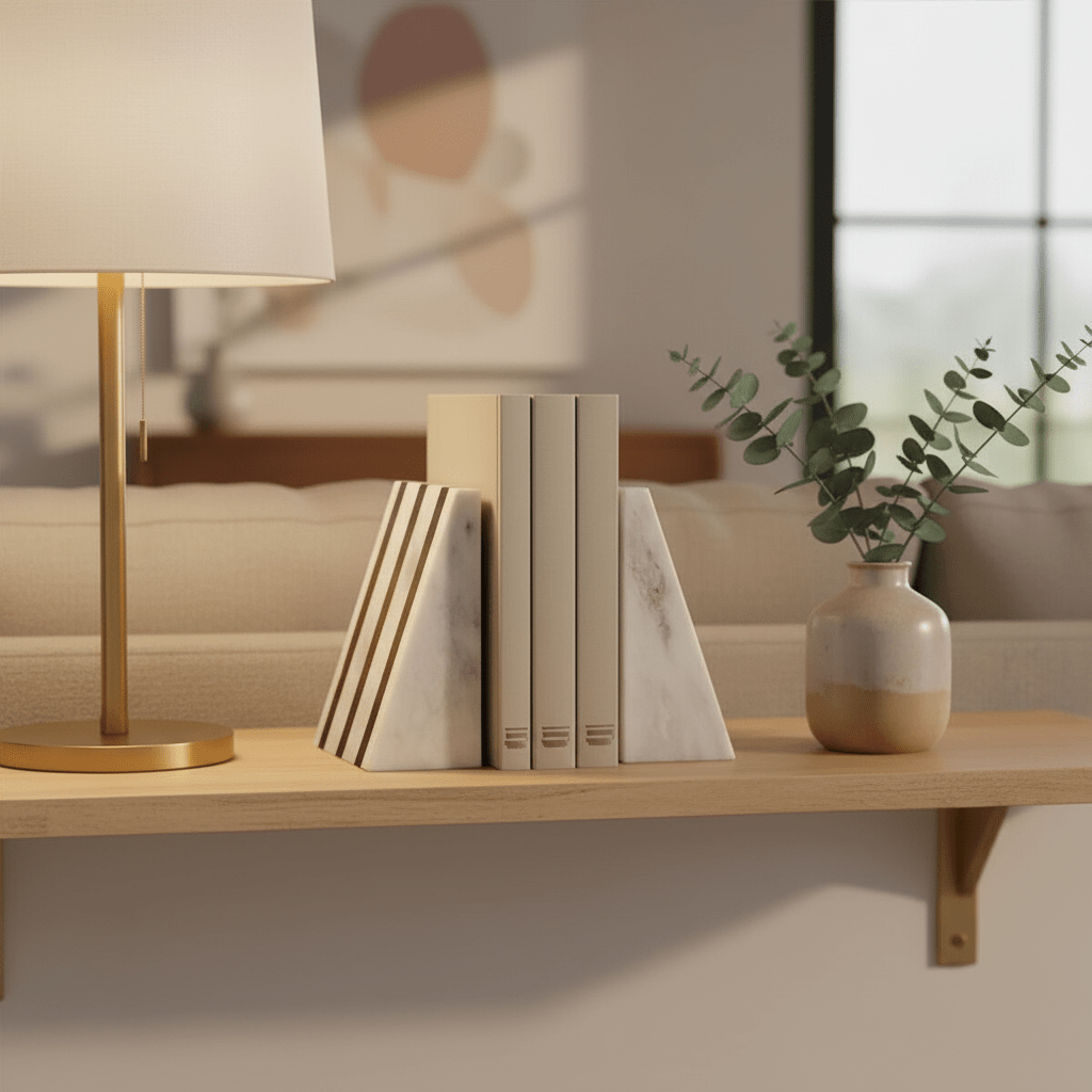 Soma Set of Two Striped White Marble Bookends