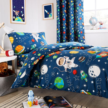 Space Explorer Kids Duvet Cover Set with Pillowcase Cotton Blend Space Themed Bedding for Boys and Girls Bedroom Decor
