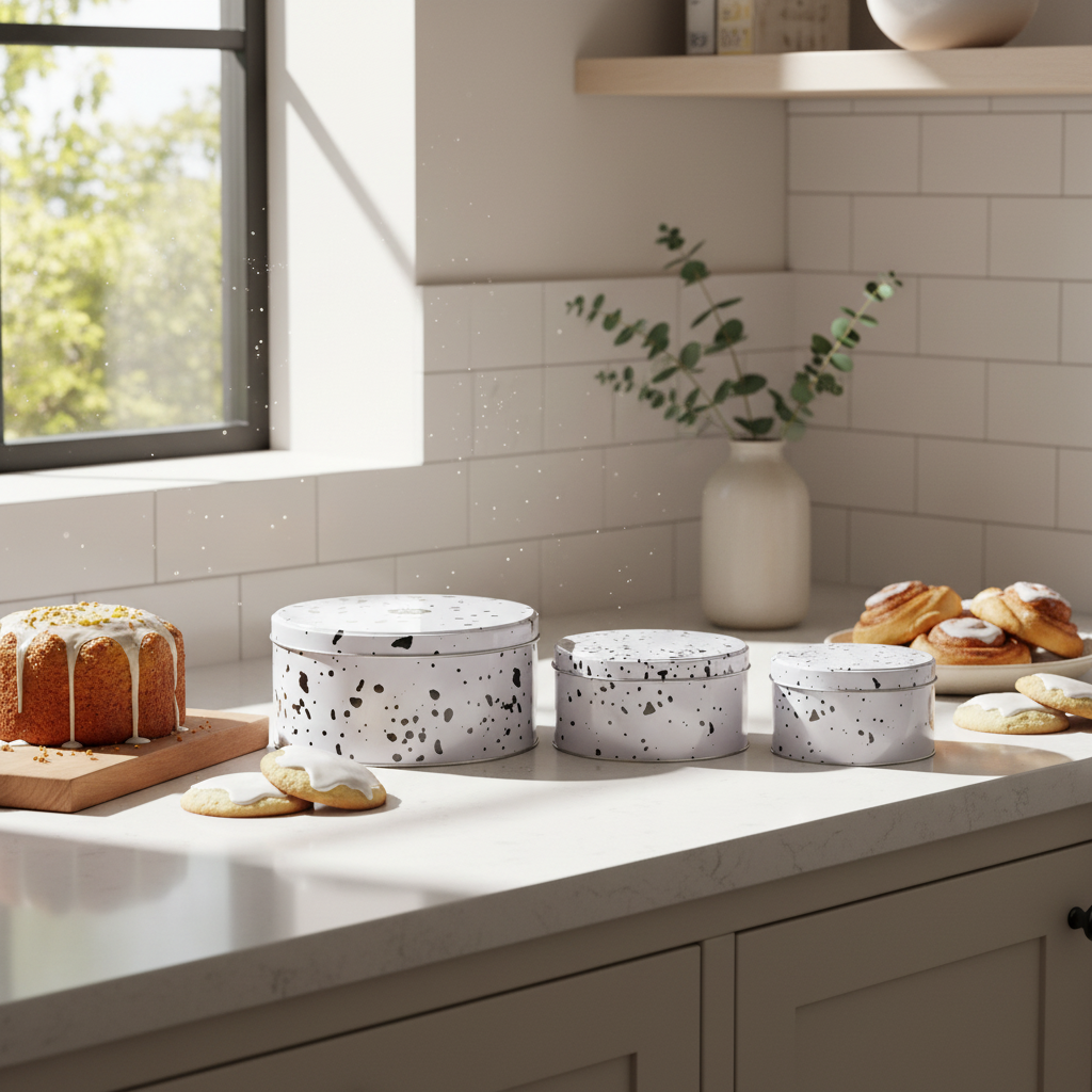 Speckled Set Of 3 Cake Storage Tins