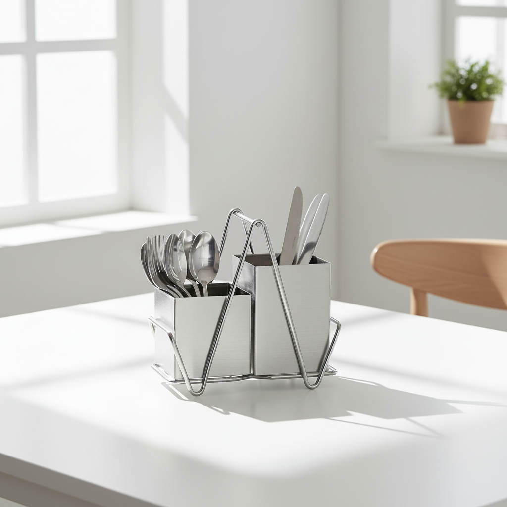 Stainless Steel 2 Compartment Silver Cutlery Caddy