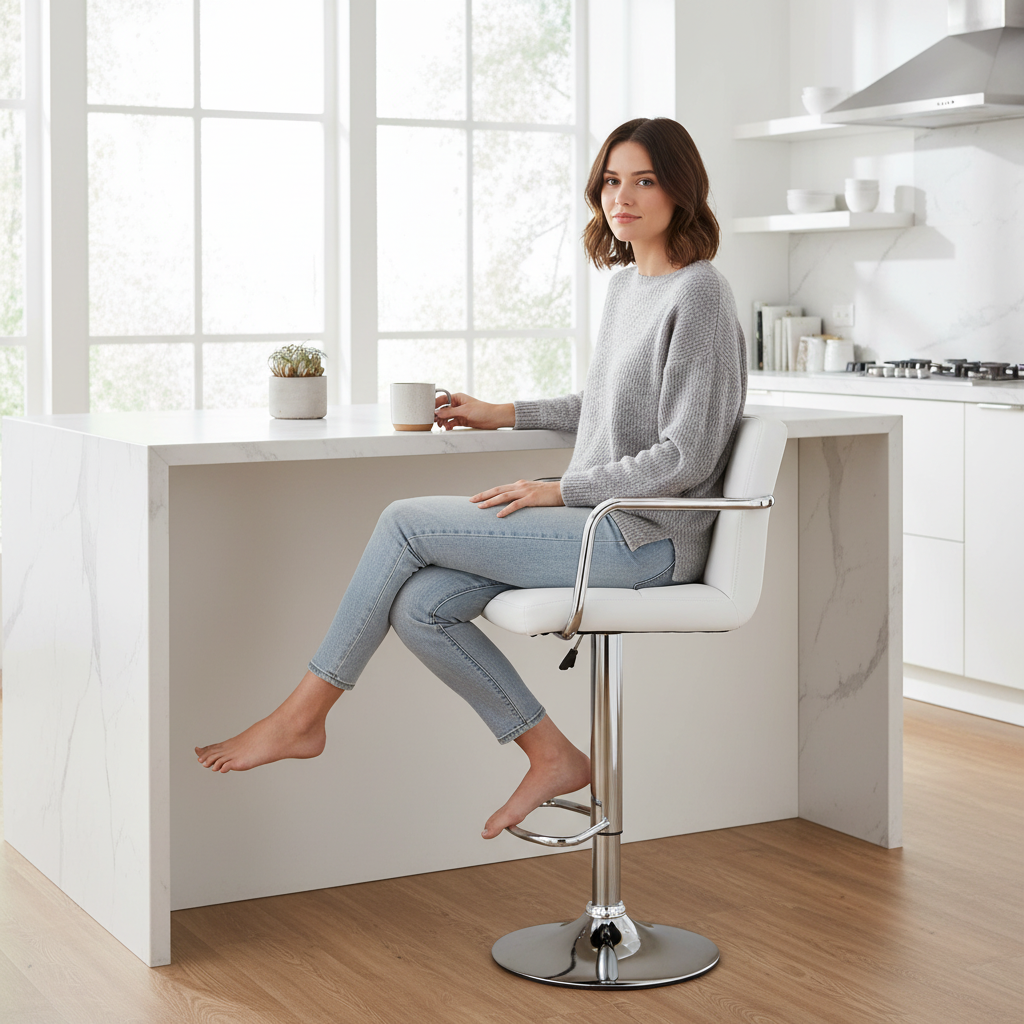 Starz White Leather Effect Bar Chair