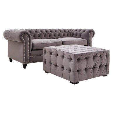 Stella Grey Velvet Button Tufted Stool