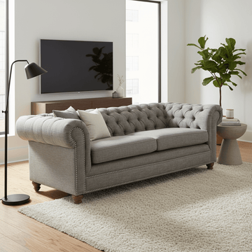 Stella Three Seat Grey Linen Sofa
