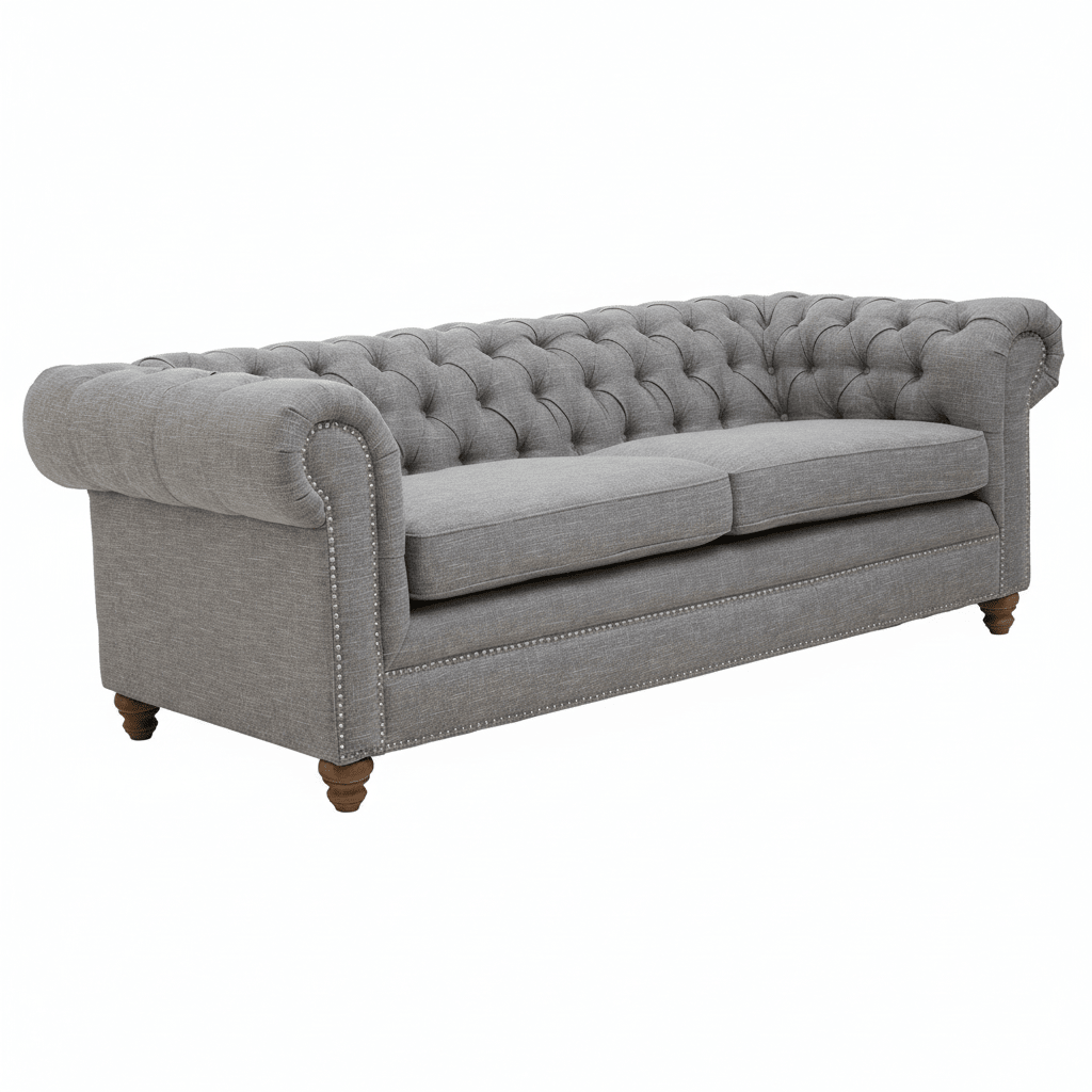 Stella Three Seat Grey Linen Sofa