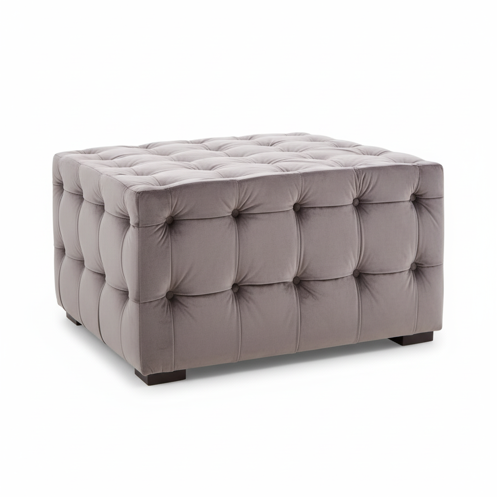 Stella Grey Velvet Button Tufted Stool