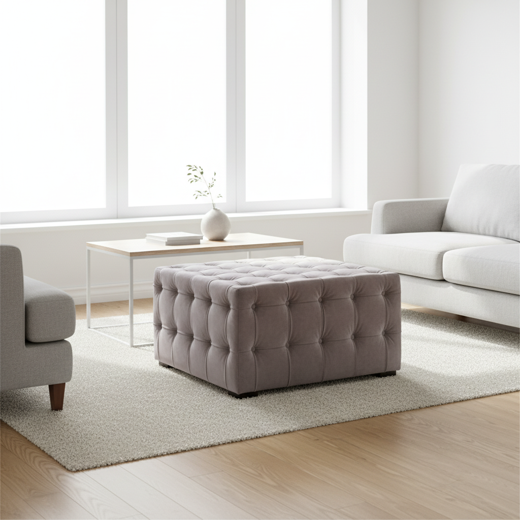 Stella Grey Velvet Button Tufted Stool