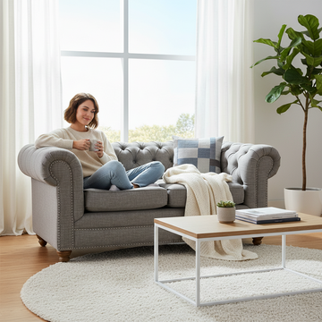 Stella Two Seat Grey Linen Sofa