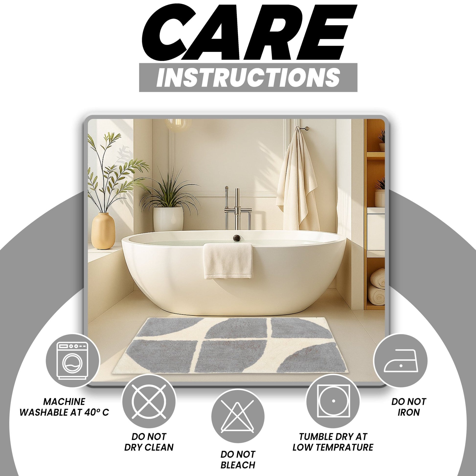 Stockholm Bath Mat Non Slip Backing Super Soft Water Absorbent Cotton Blend Mats Quick - Drying Bathroom Toilet Floor Rug