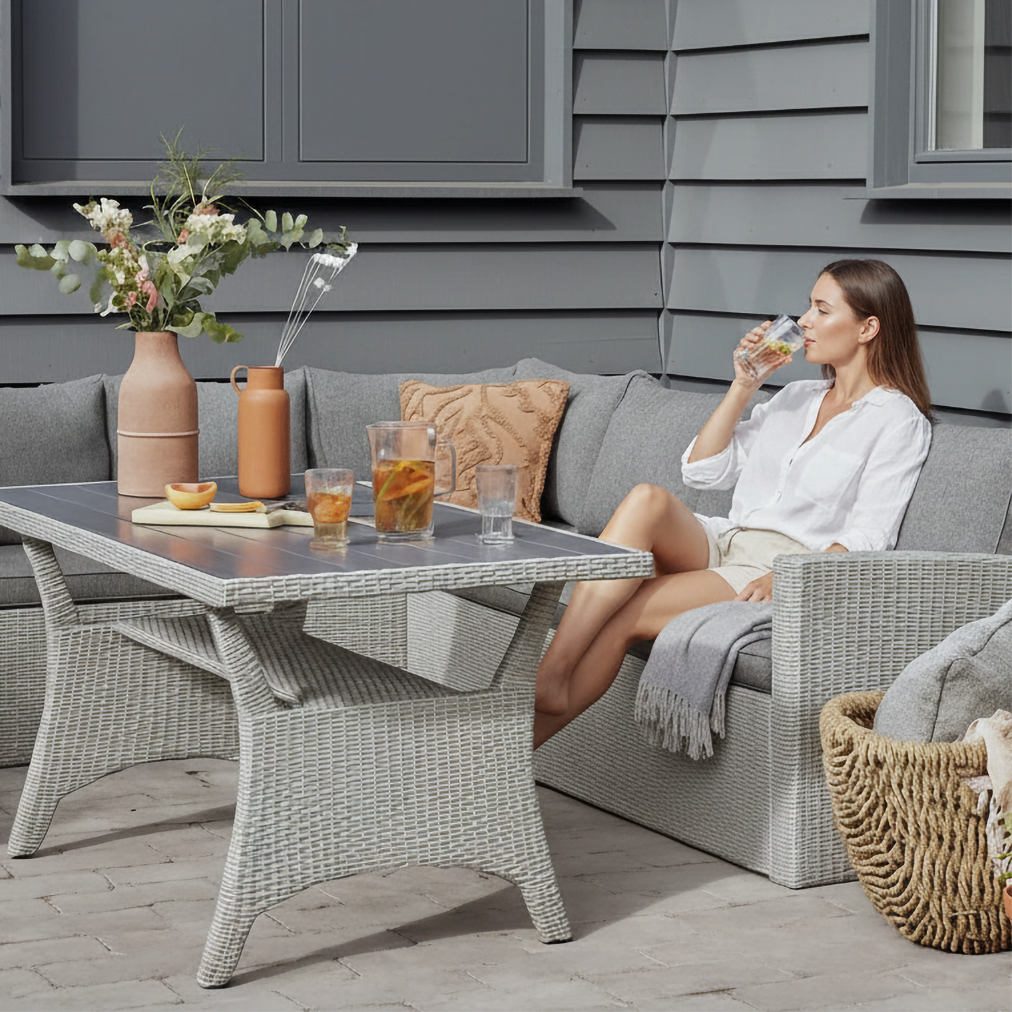Stockholm 6 Seater Grey Rattan Corner Garden Dining and Lounge Set