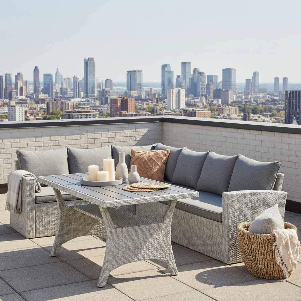 Stockholm 6 Seater Grey Rattan Corner Garden Dining and Lounge Set