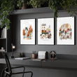 Study Room Wall Decor Autumn Paris Watercolour wall art — Louvre, Eiffel Tower & Montmartre displayed on a wall in a styled room