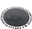 Super Soft Absorbent Non - Slip Round Tasselled Bath Mat 100% Cotton Bathroom Rug in Duck Egg Grey Natural and White