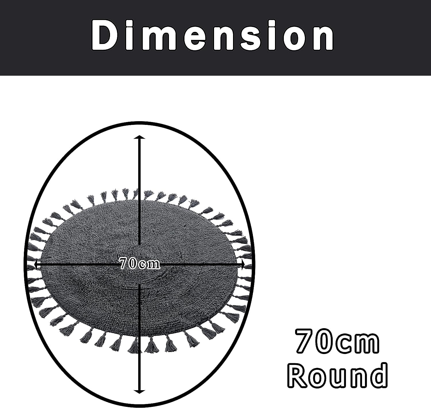 Super Soft Absorbent Non - Slip Round Tasselled Bath Mat 100% Cotton Bathroom Rug in Duck Egg Grey Natural and White