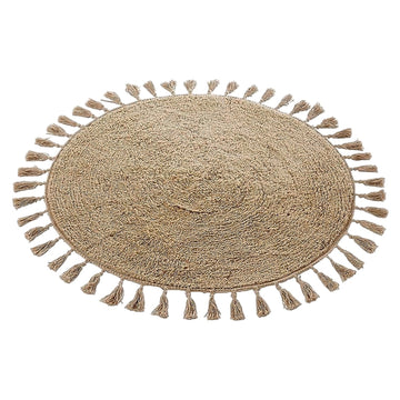 Super Soft Absorbent Non - Slip Round Tasselled Bath Mat 100% Cotton Bathroom Rug in Duck Egg Grey Natural and White
