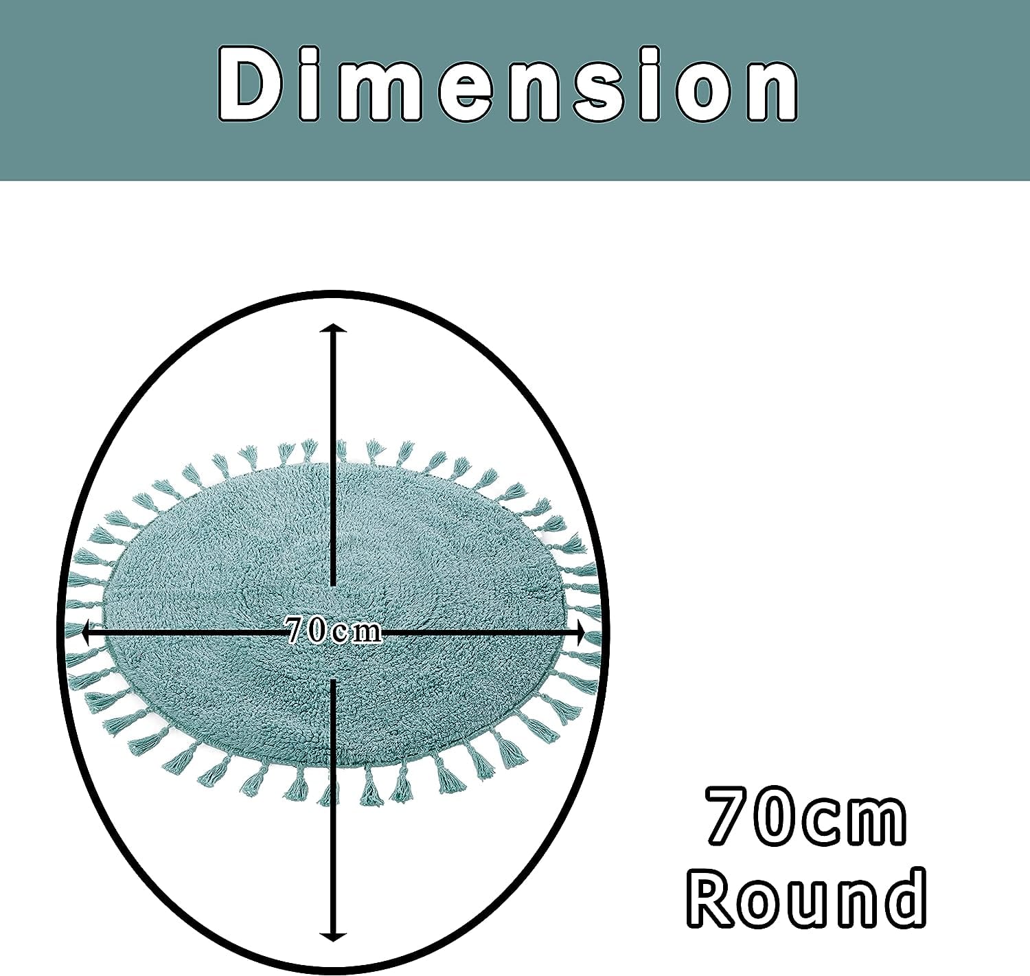 Super Soft Absorbent Non - Slip Round Tasselled Bath Mat 100% Cotton Bathroom Rug in Duck Egg Grey Natural and White