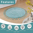 Super Soft Absorbent Non - Slip Round Tasselled Bath Mat 100% Cotton Bathroom Rug in Duck Egg Grey Natural and White