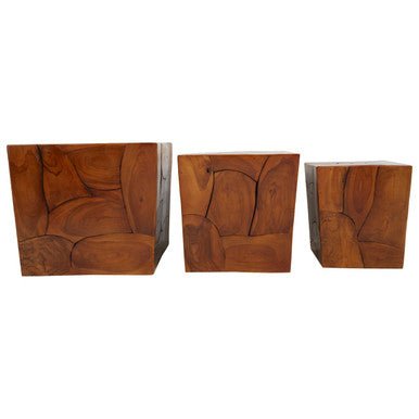 Surak Set of 3 Teak Side Tables and Stools