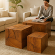 Surak Set of 3 Teak Side Tables and Stools