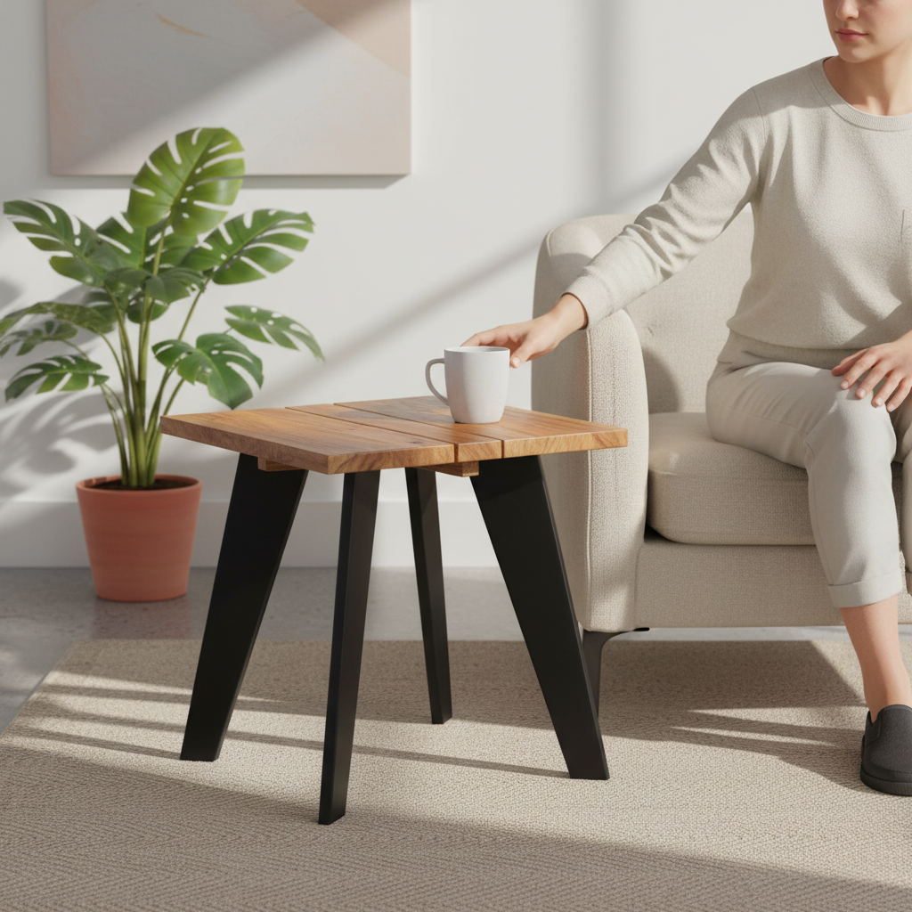 Surax Acacia Wood And Looped Iron Base Side Table