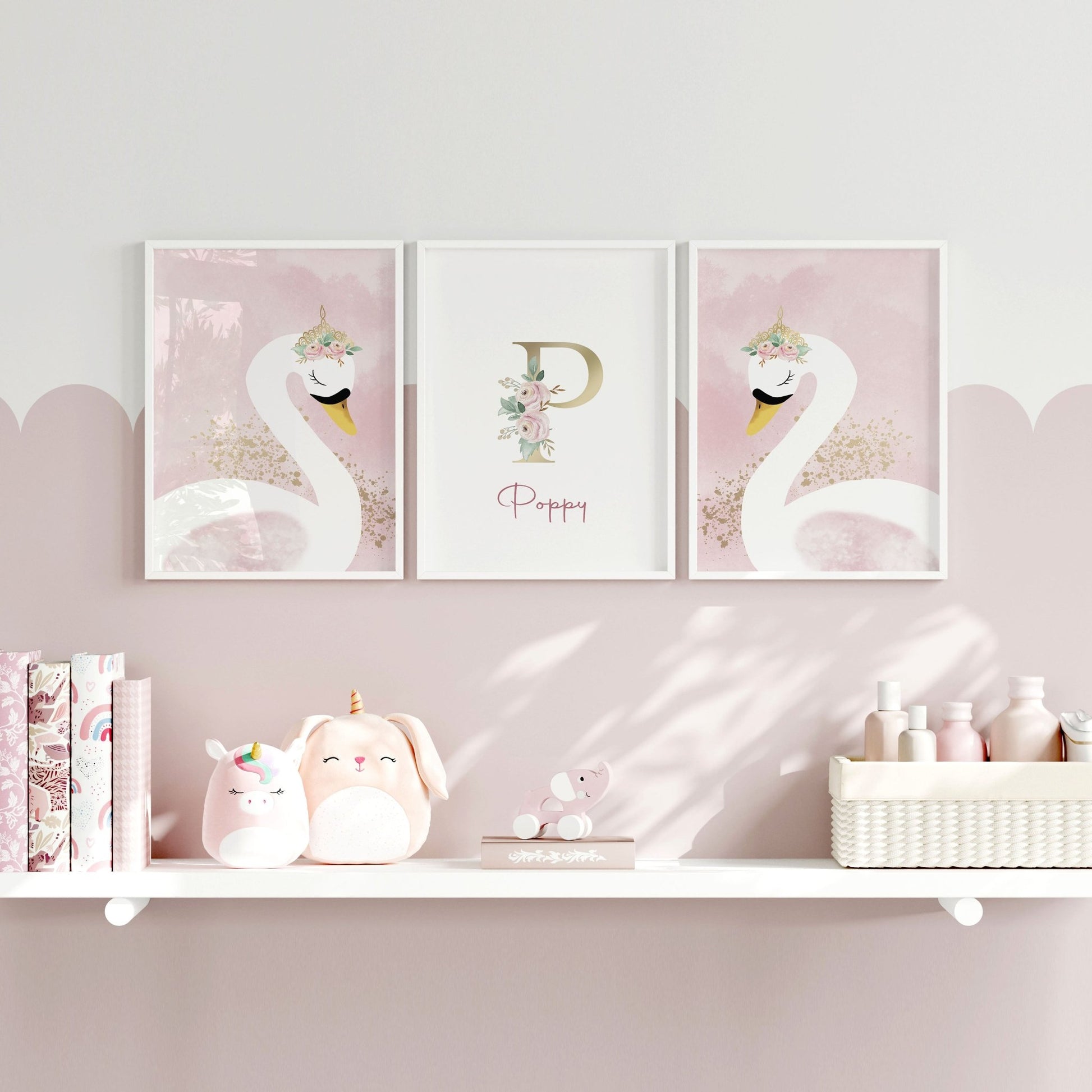 Swan Nursery wall decor | set of 3 wall art prints