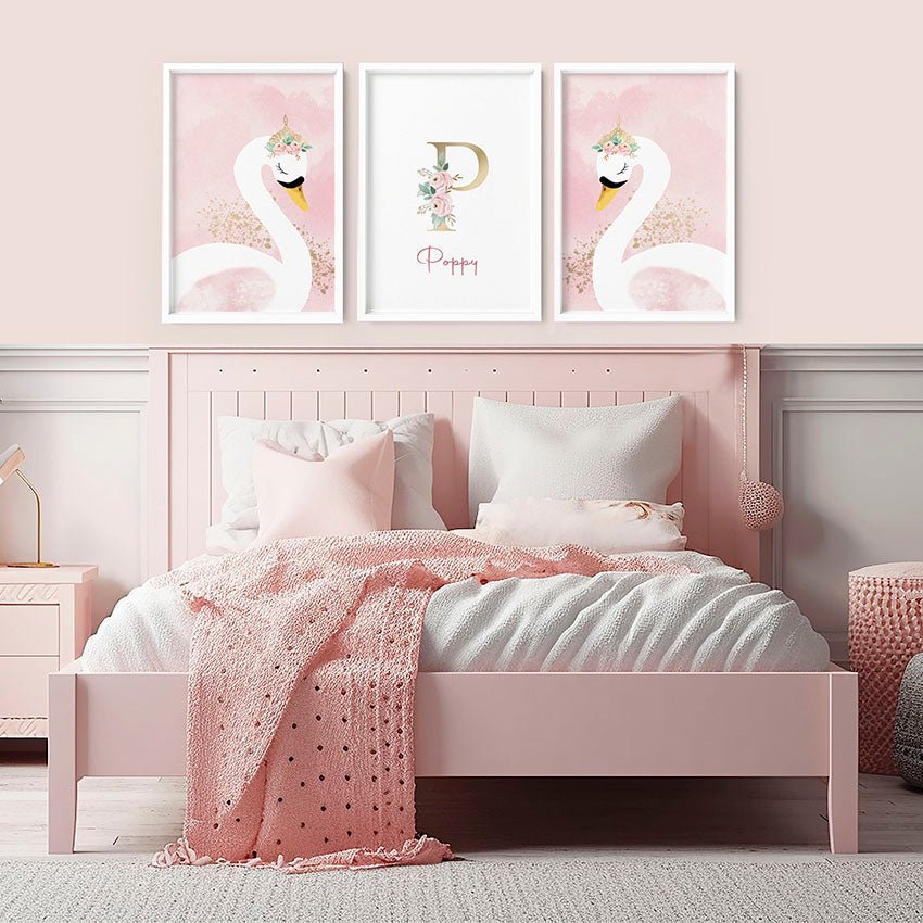 Swan Nursery wall decor | set of 3 wall art prints