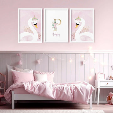 Swan Nursery wall decor | set of 3 wall art prints