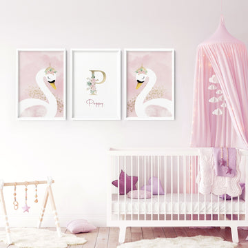 Décoration murale Swan Nursery | lot de 3 tirages d'art mural 