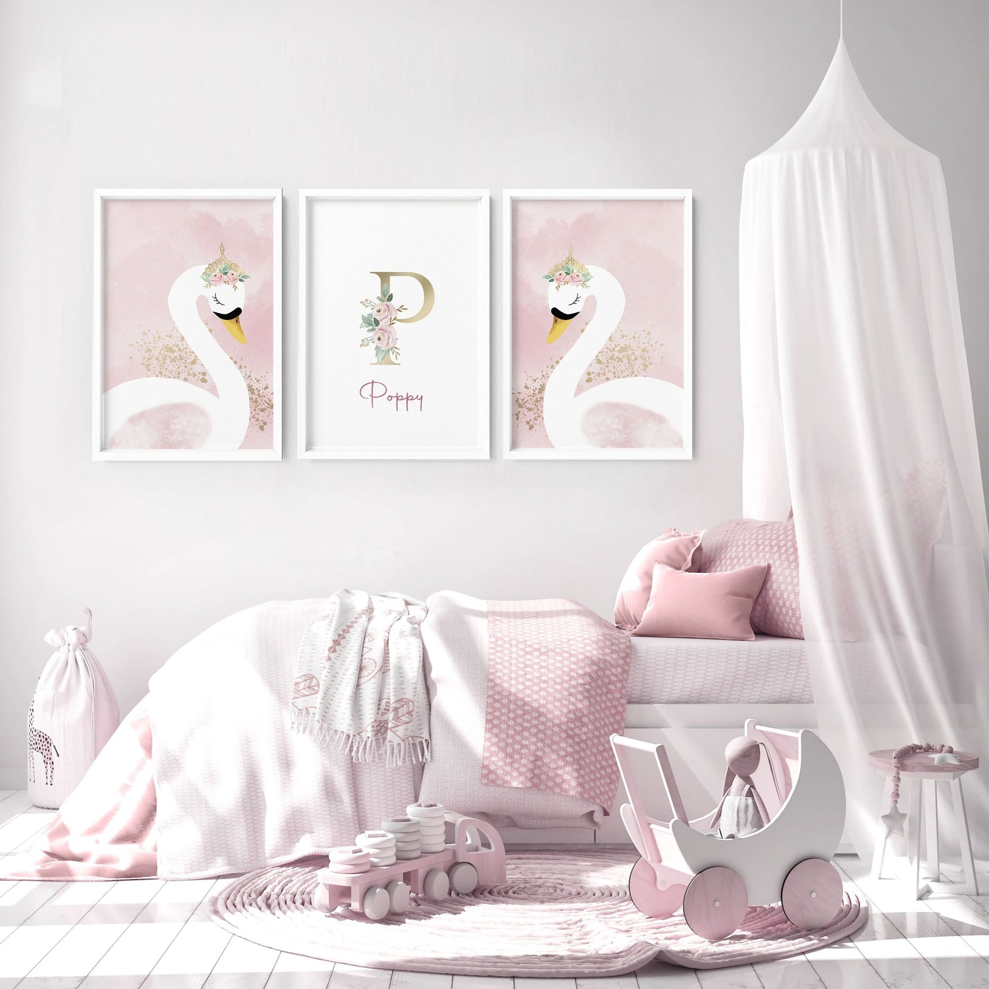 Swan Nursery wall decor | set of 3 wall art prints