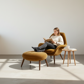 Swoon Lounge Petit Armchair And Stool, Brown, Wood Leg