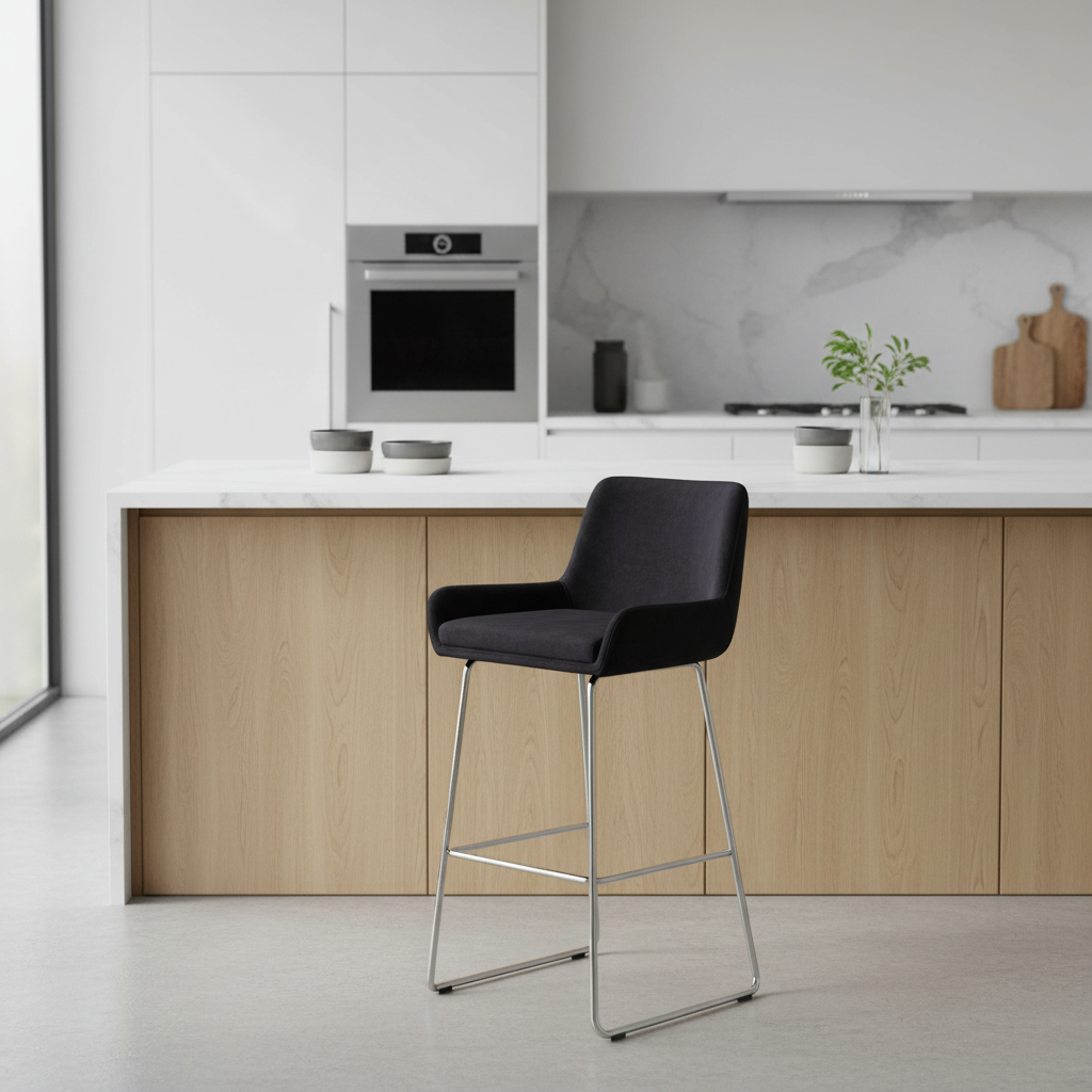 Tamzin Black Velvet Bar Chair With Low Arms