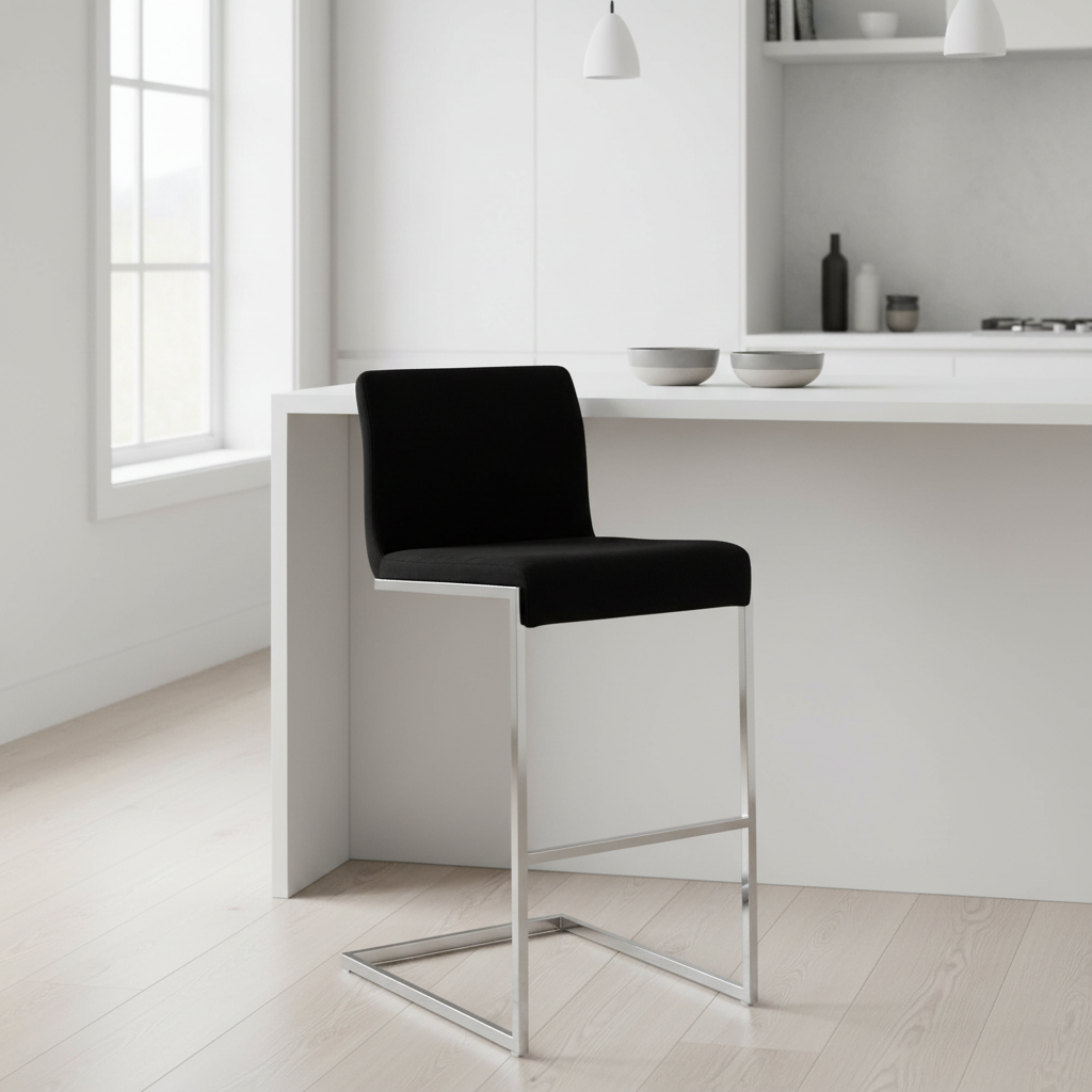 Tamzin Black Velvet Bar Chair With Low Back