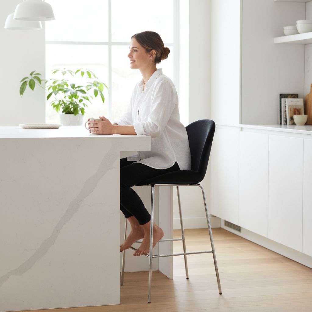 Tamzin Black Velvet Chrome Finish Bar Chair