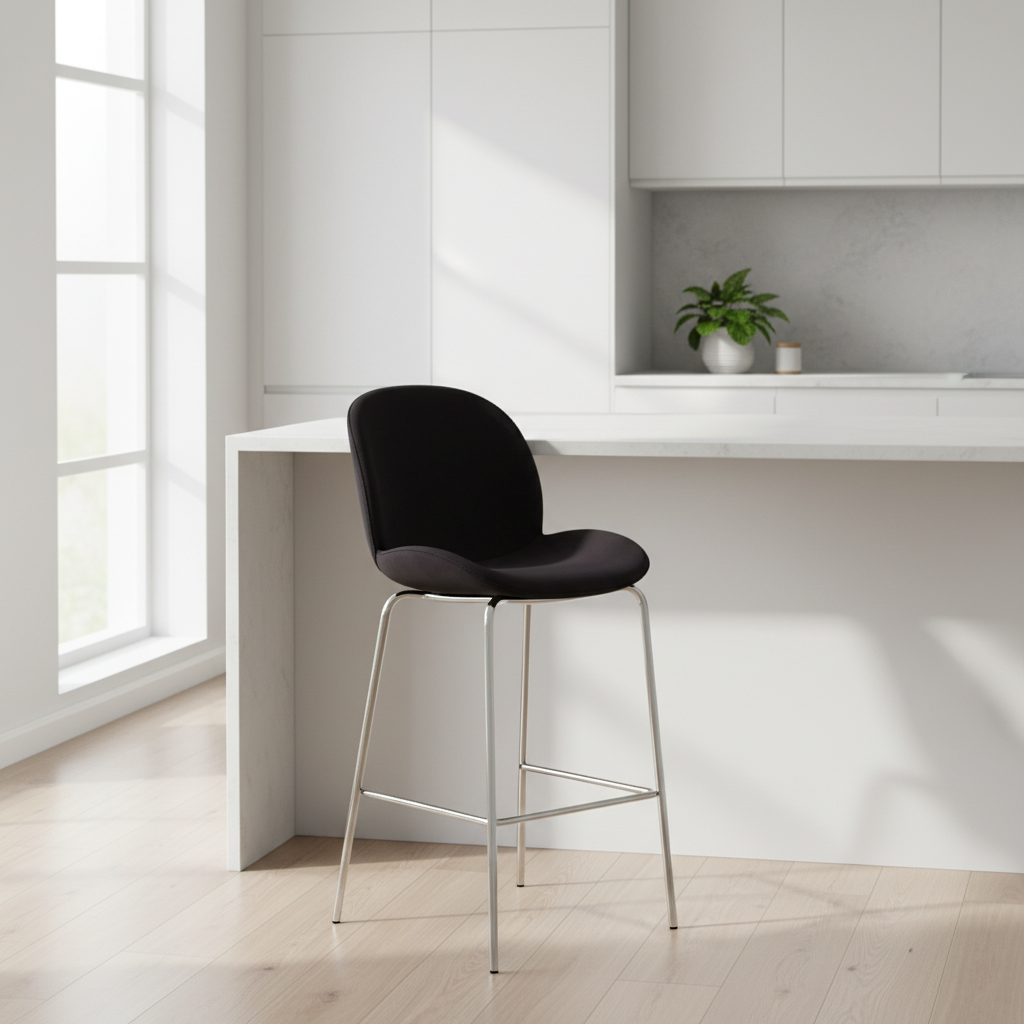 Tamzin Black Velvet Chrome Finish Bar Chair