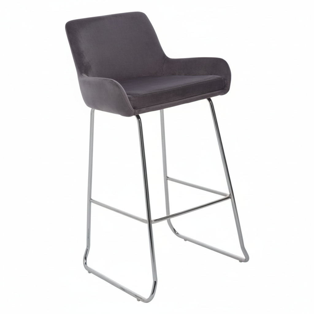 Tamzin Grey Velvet Bar Chair With Low Arms