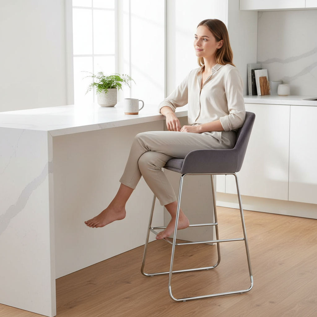 Tamzin Grey Velvet Bar Chair With Low Arms