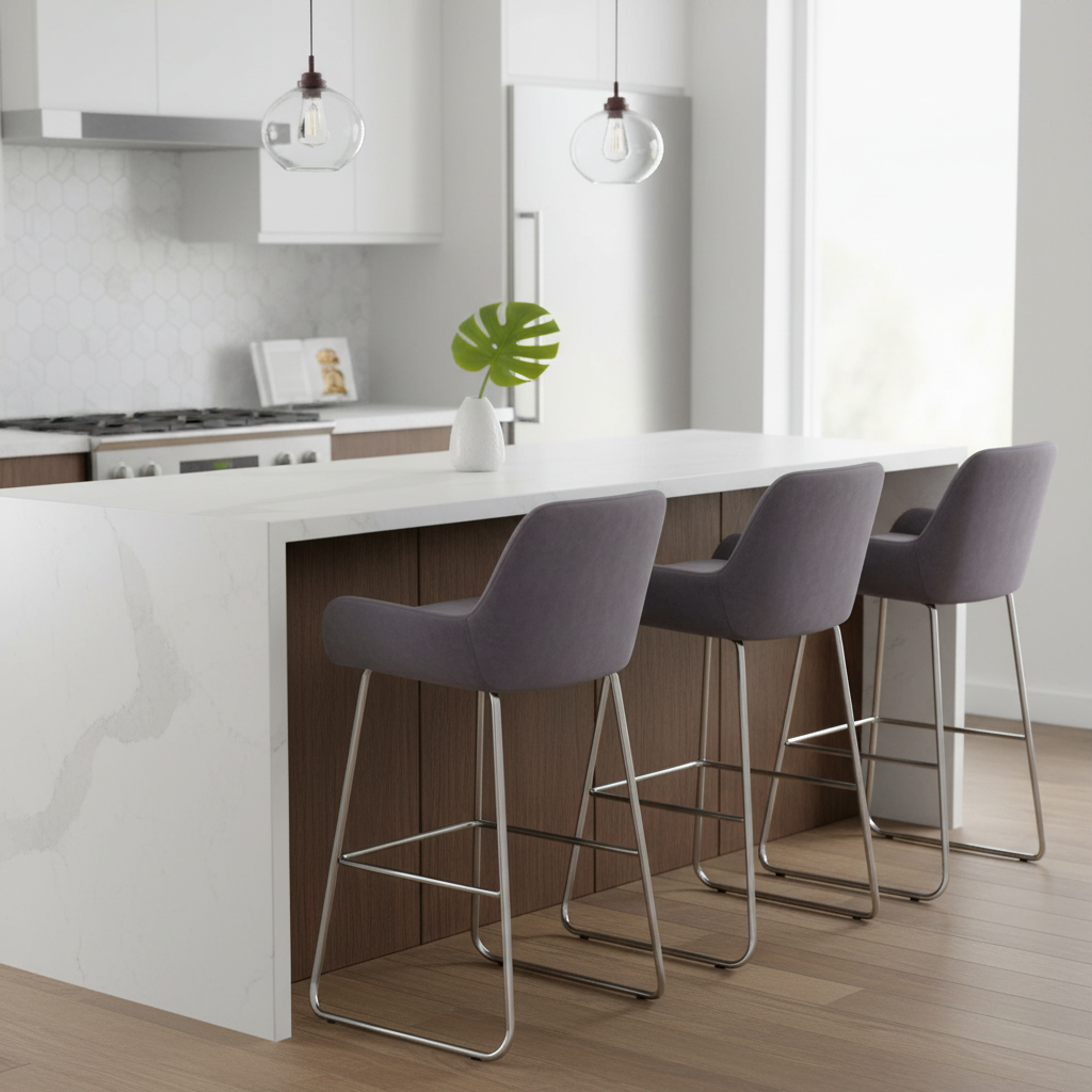 Tamzin Grey Velvet Bar Chair With Low Arms