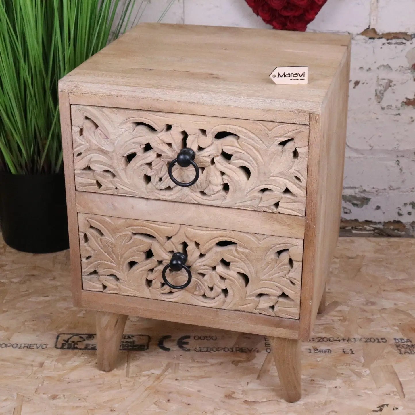 Tanura Mango Wood Bedside Cabinet 2 Drawers