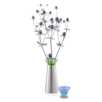 Taris Premium Brushed Stainless Steel Vase & Candle Holder - Green/Blue Inserts