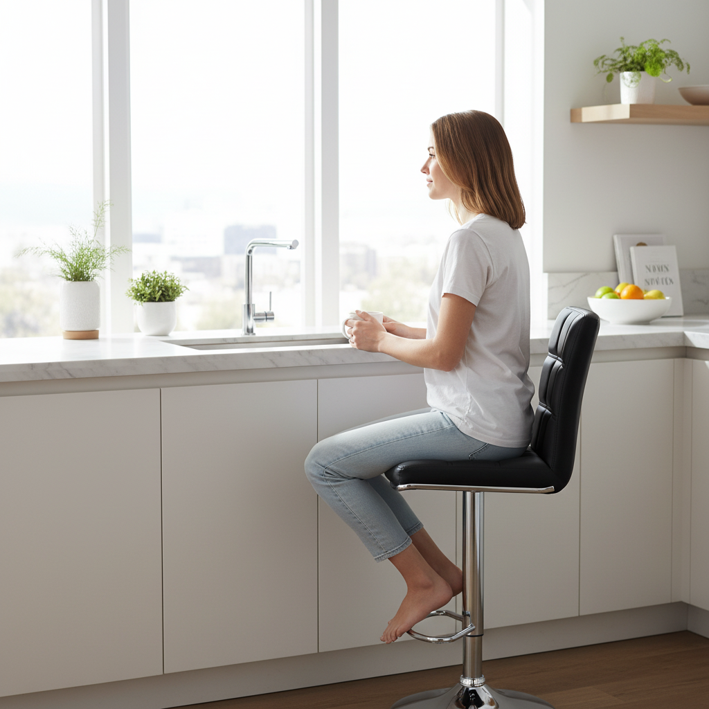 Tavor Black Faux Leather Bar Chair