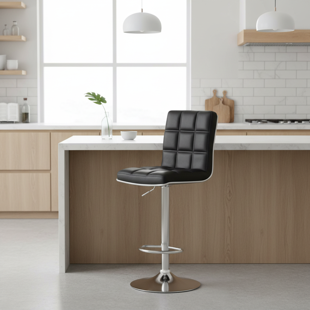 Tavor Black Faux Leather Bar Chair