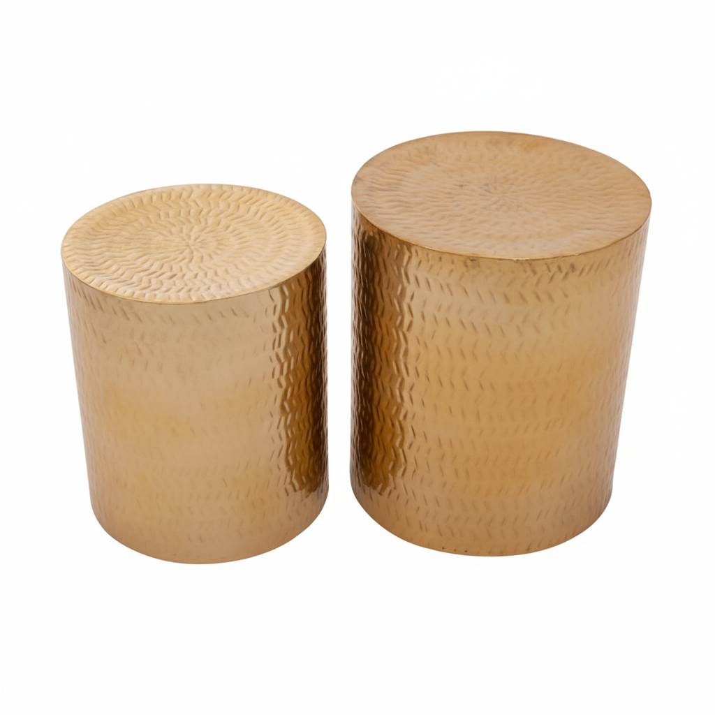 Templar Set of 2 Gold Finish Side Tables and Stools