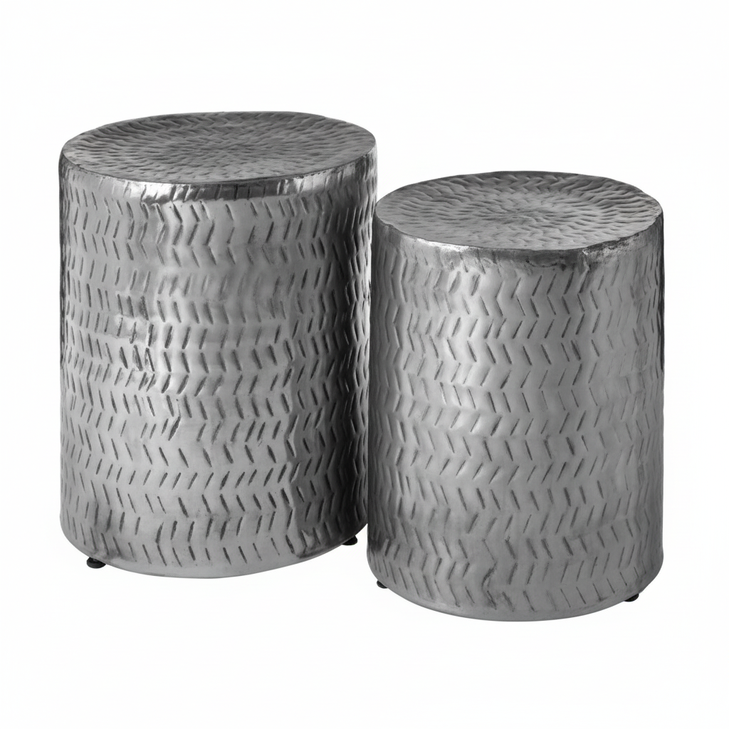 Templar Set of 2 Nickel Finish Side Tables and Stools