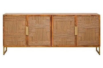 Teora Mango Wood Paper Rope Detail Four Door Sideboard