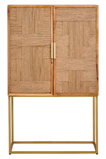 Teora Paper Rope Detail Two Door Mango Wood Cabinet