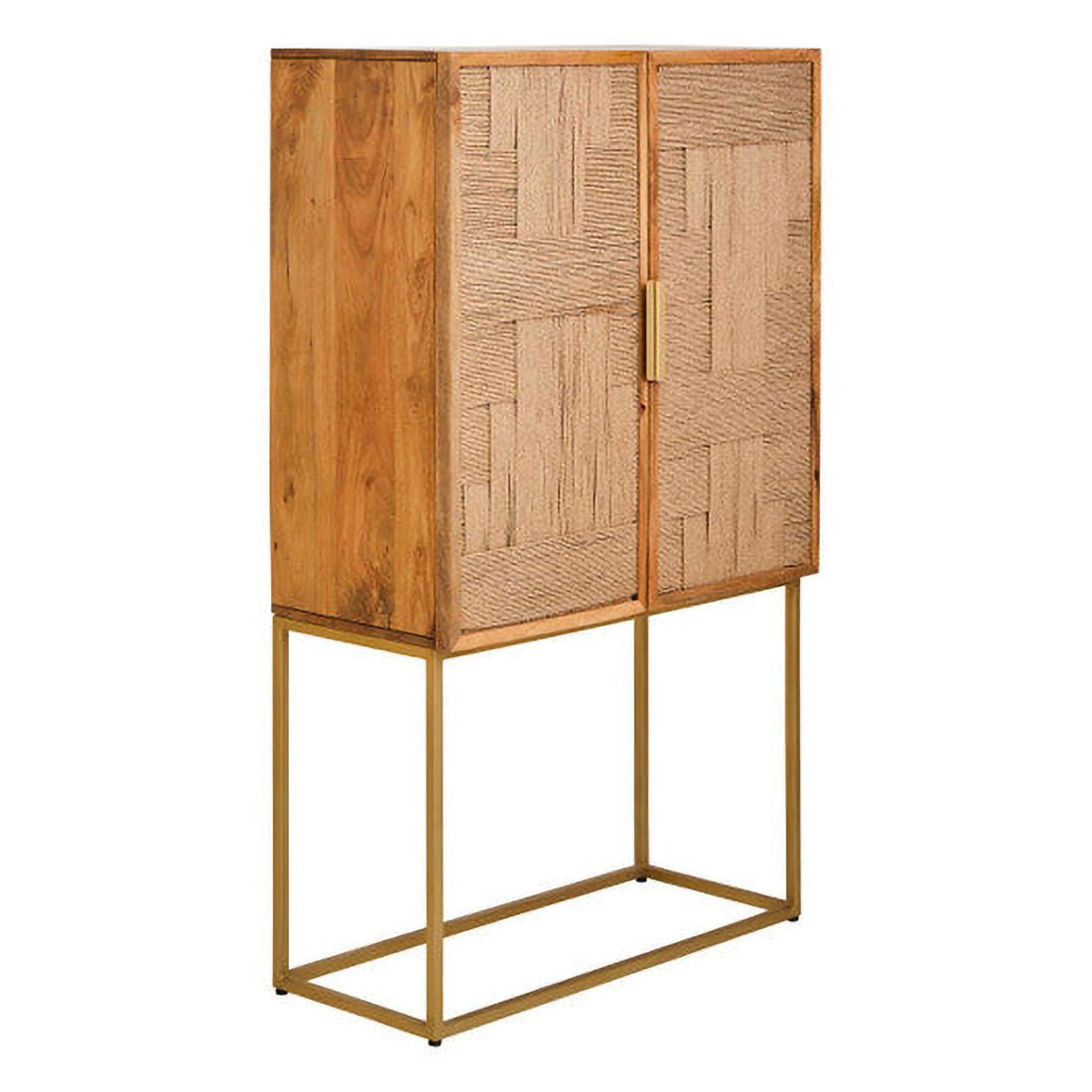 Teora Paper Rope Detail Two Door Mango Wood Cabinet