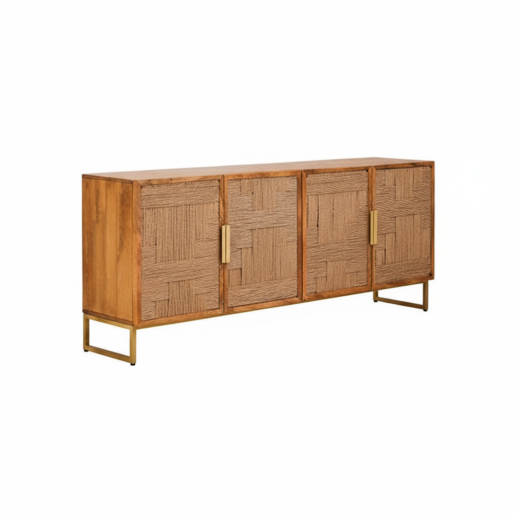 Teora Mango Wood Paper Rope Detail Four Door Sideboard